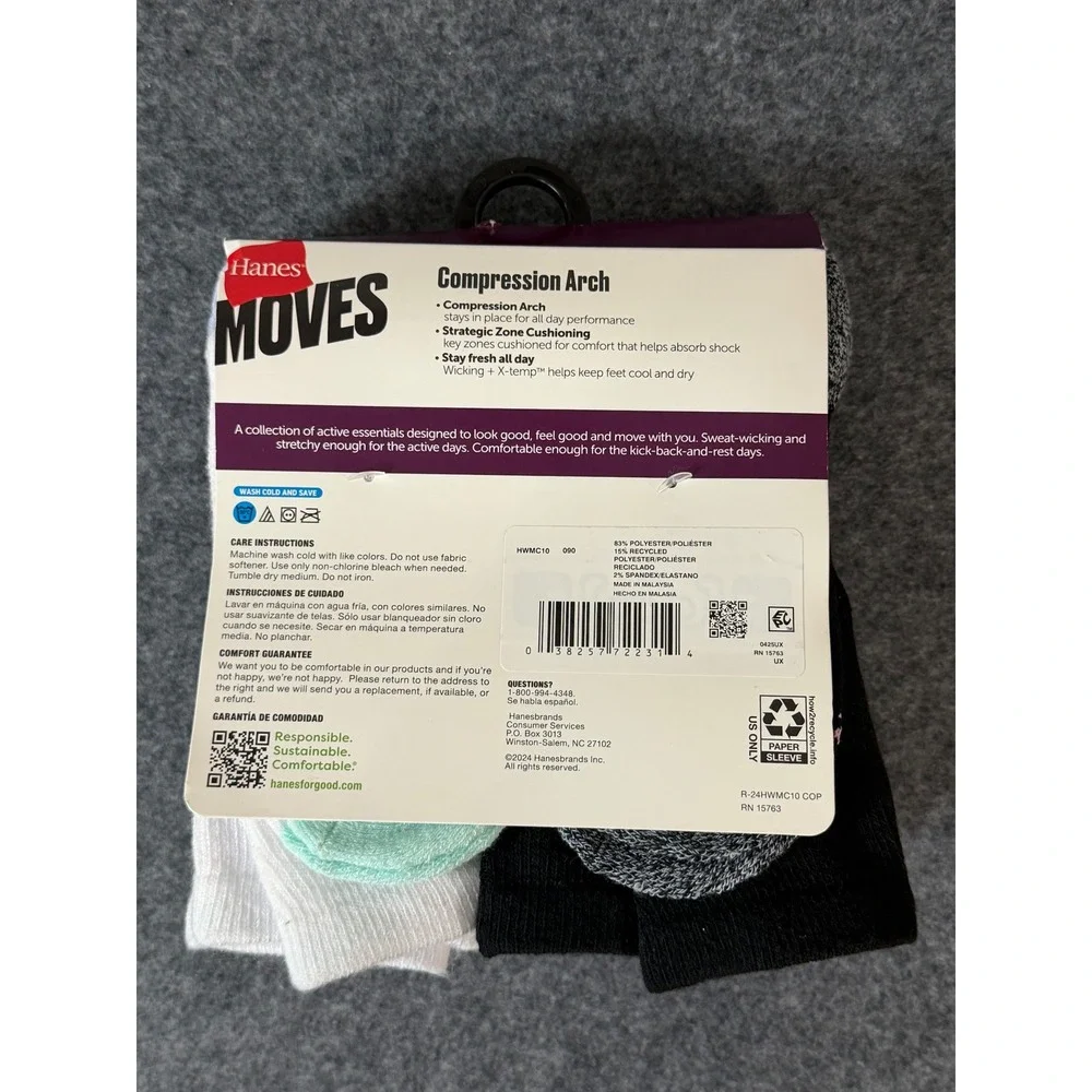 Hanes Moves Crew Socks Women 10 Pack Multi-Color NWT Compression Arch X-Temp